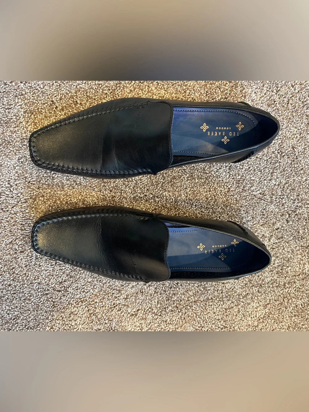 Ted Baker Men's Black Leather Slip-On Loafers with Blue Lining